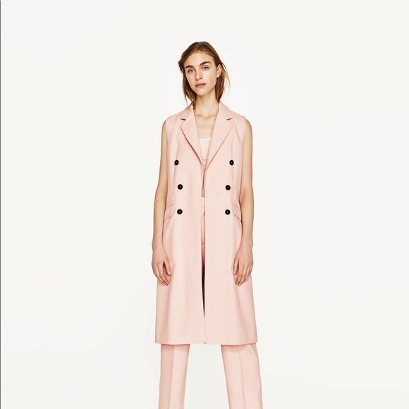 Zara Jackets & Blazers - NWT Zara Pastel Blush Pink Long Vest Blazer